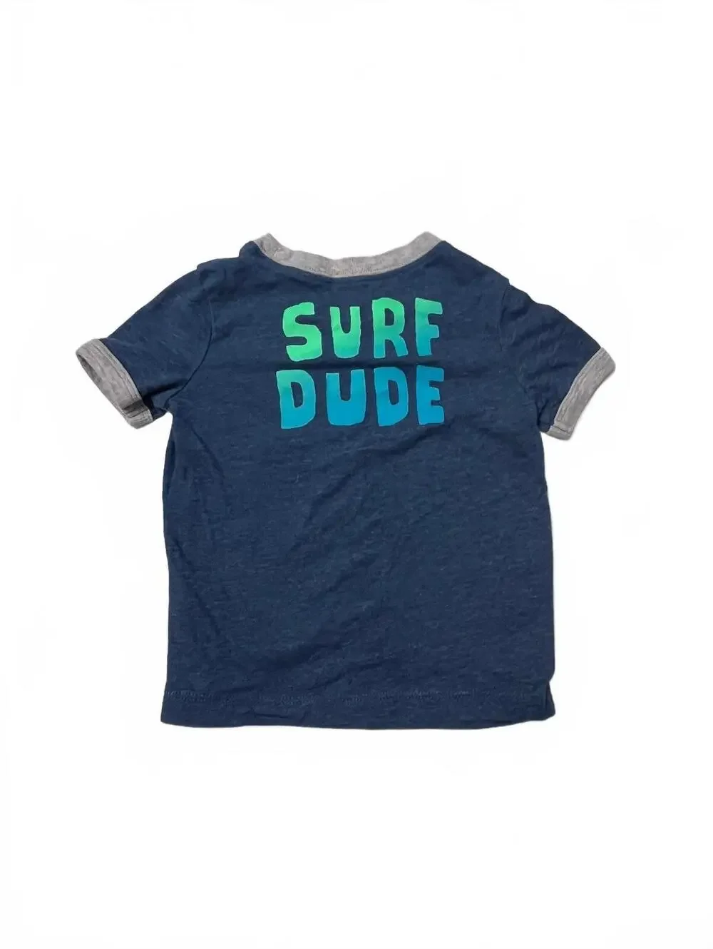 OshKosh B'gosh Boys Jawsome Shark Pocket Tee Navy Gray Ringer Size 9M Shirt